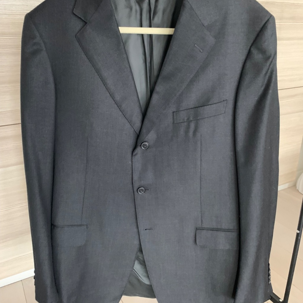 Ermengildo Zegna Mens Suit Jacket Charcoal Dark Gray Wool Size 54